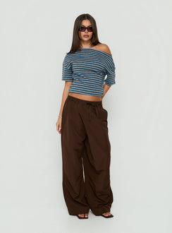 Discover the Signora Elasticated Waist Pants Chocolate womens-regular-pants featuring high-rise wide-leg design front view of model wearing Princess Polly