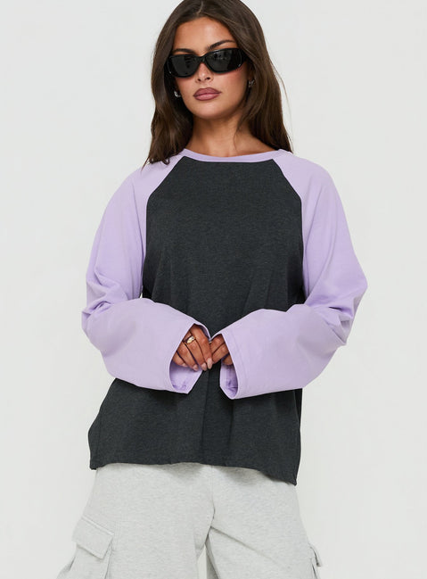 Settle Down Long Sleeve Raglan Top Lilac / Dark Grey