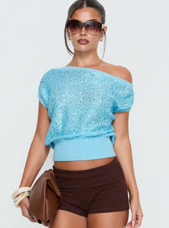 Marysa Sequin Knit Blouson Top Blue