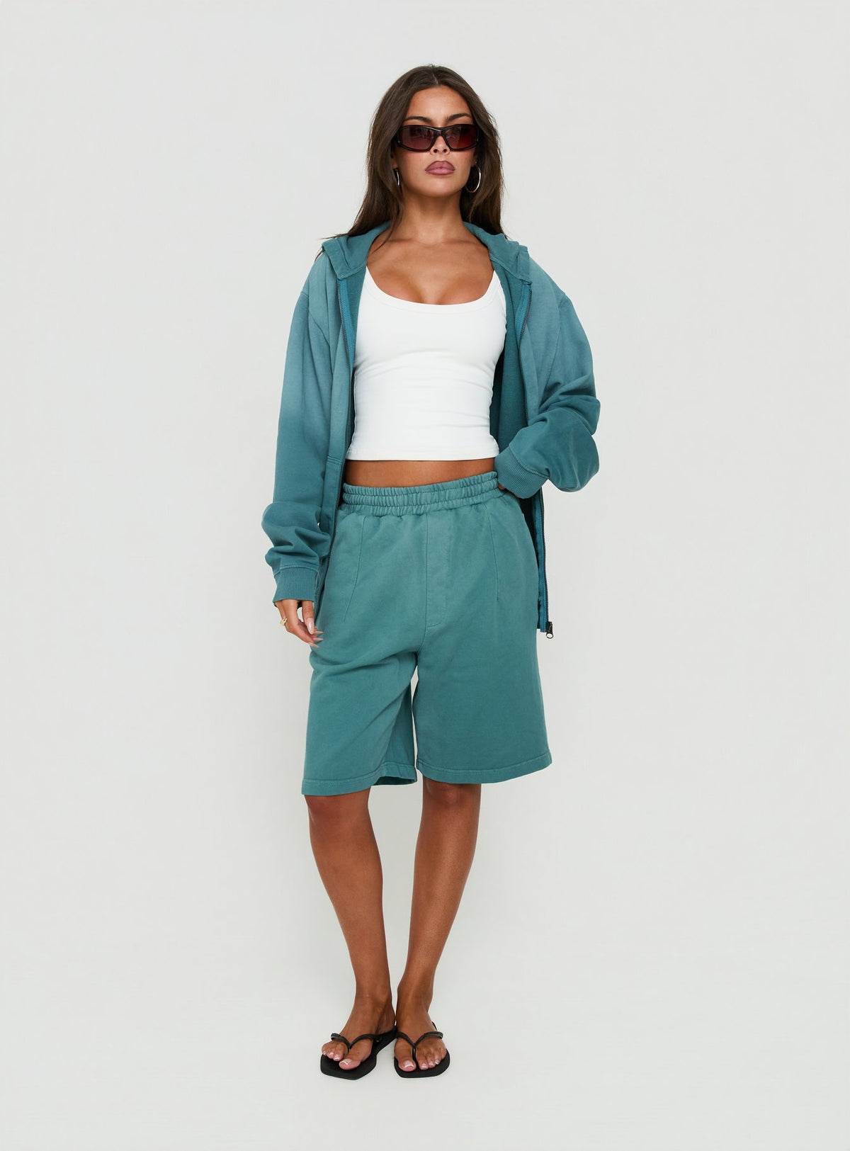 AT Fleece Baggy Jort Washed Teal