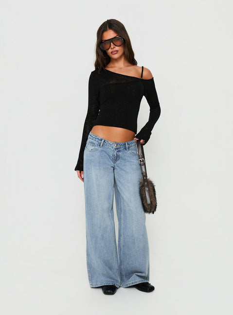 Picco Ultra Low Rise Wide Leg Jeans Light Blue Wash Petite