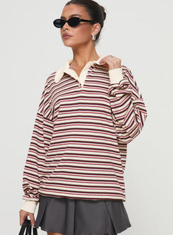 front view of model wearing Princess Polly Rierie Rugby Jersey Porcelain Multi Longline Jumpers 