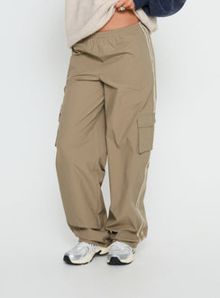 back view of model wearing Princess Polly Ellyn Baggy Cargo Pants Khaki Mid Rise Pants 