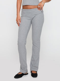 side view of model wearing Princess Polly Truth Be Told Straight Leg Pant Grey Marle Low Rise Pants 