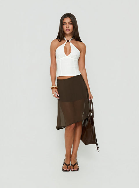 Showcasing the Eliodora Layered Sheer Midi Skirt Brown in womens-skirts with midi length product