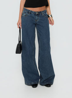Picco Ultra Low Rise Wide Leg Jeans Dark Blue Wash
