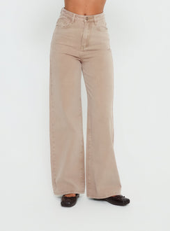 side view of model wearing Princess Polly Nicolo High Rise Straight Leg Jeans Concrete High Rise Jeans 