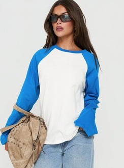 Settle Down Long Sleeve Raglan Top Blue / White