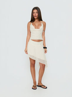 Showcasing the Gemmina Asymmetrical Chiffon Mini Skirt in womens-skirts with mini length front view of model wearing