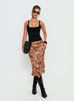   front view of model wearing Princess Polly Sydni Midi Bias Cut Skirt Leopard Midi Skirts Skirts 
