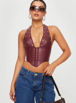 product Princess Polly Sleeveless Square Neck  Palladia PU Jordy Corset Burgundy