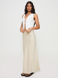 back view of model wearing Princess Polly All In Maxi Skirt Beige Maxi 