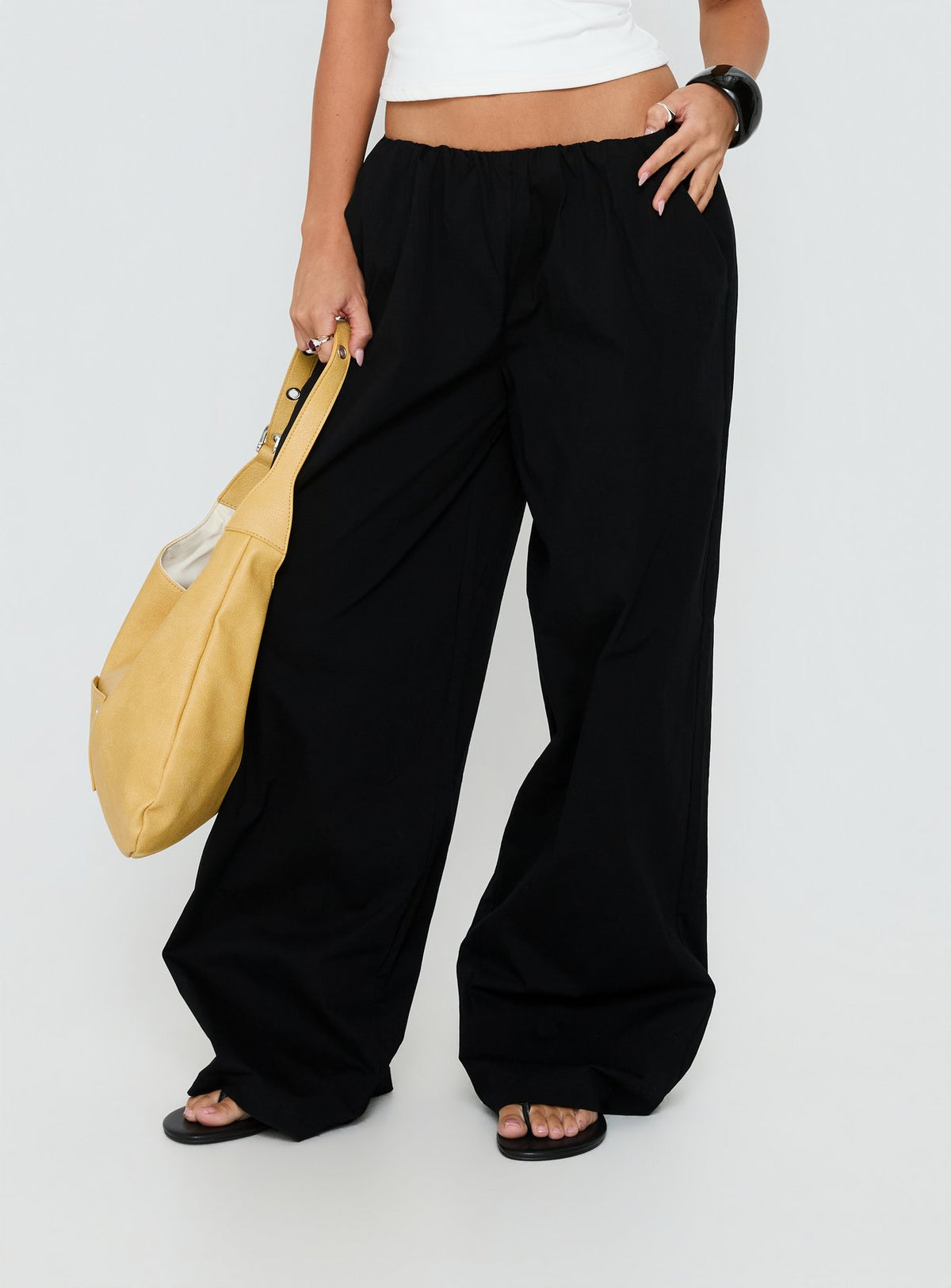 Featuring Lunea Concealed Waistband Pants Black womens-regular-pants with high-rise detail Princess Polly