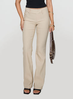 front view of model wearing Princess Polly Kinkirk Flared Pants Taupe Tall 