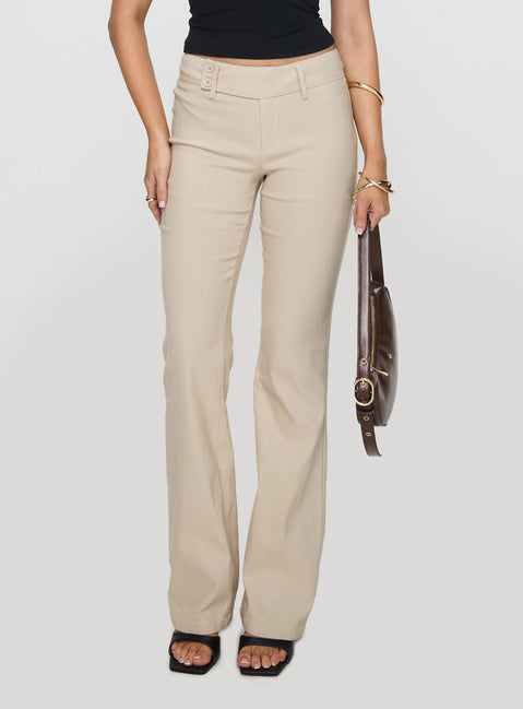 front view of model wearing Princess Polly Kinkirk Flared Pants Taupe Tall 
