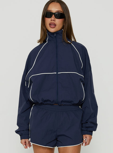 Shayyla Funnel Neck Windbreaker Jacket Navy / White