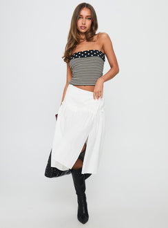   side view of model wearing Princess Polly Jonsie Tiered Frill Midi Skirt White Midi Skirts 