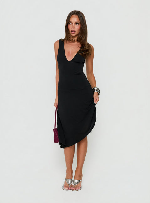 Jordunn Sleeveless Asymmetrical Midi Dress Charcoal