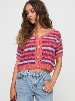 back view of model wearing Princess Polly Compassion Knit Cardigan Multi Cropped Jumpers 