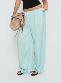 back view of model wearing Princess Polly Salona Satin Straight Leg Pants Jelly Mint Mid Rise Pants 