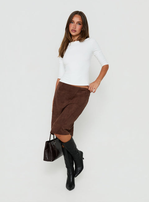 Shades Of Love Faux Suede Midi Skirt Chocolate