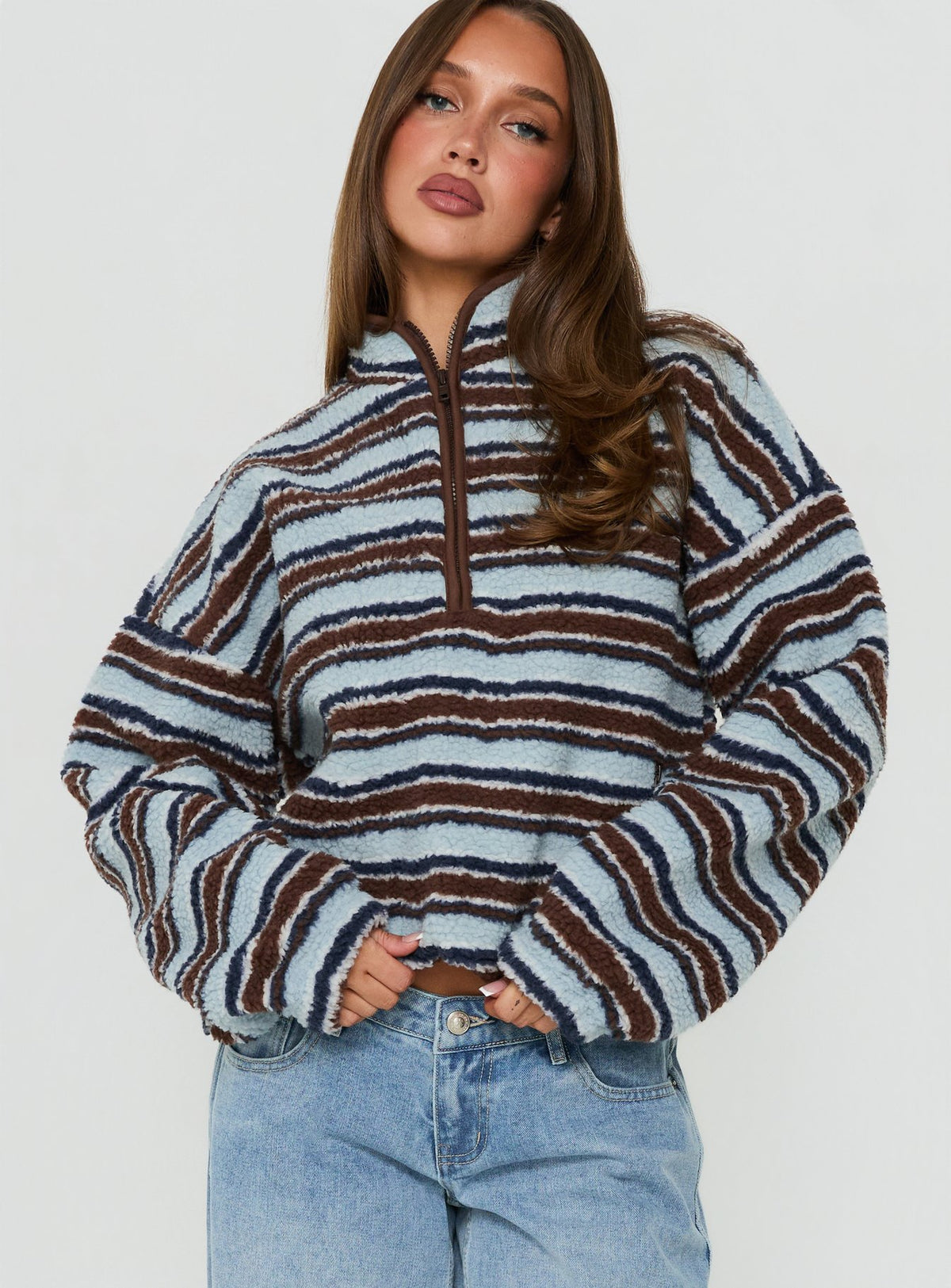 Quinee Polar Fleece Jumper Brown / Blue Multi