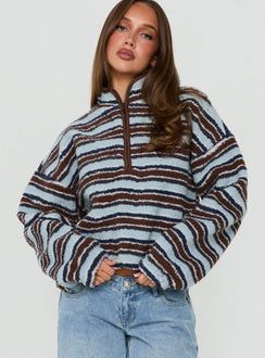 Quinee Polar Fleece Jumper Brown / Blue Multi