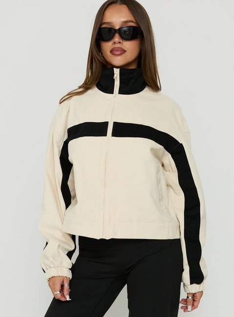 Pregame Funnel Neck Contrast Jacket Off White / Black