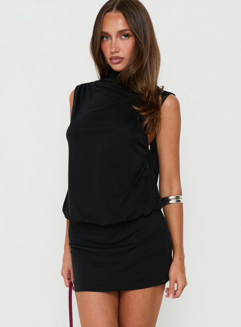 Adisonn High Neck Backless Playsuit Black