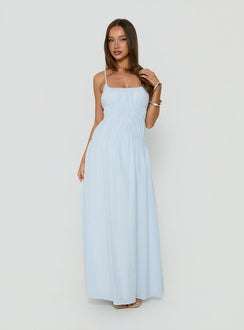 Magnolie Shirred Maxi Dress Blue Stripe