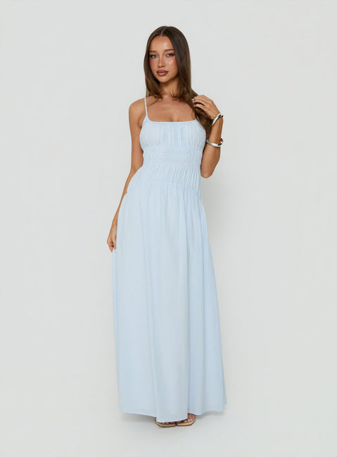 Magnolie Shirred Maxi Dress Blue Stripe