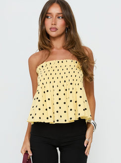 Peachy Keen Frill Cami Top Yellow Polka Dot
