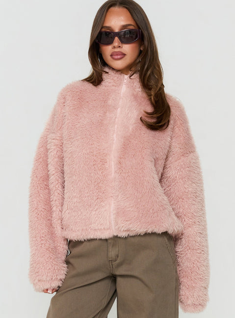 Jordynn Fleece Zip Through Jacket Dusty Pink
