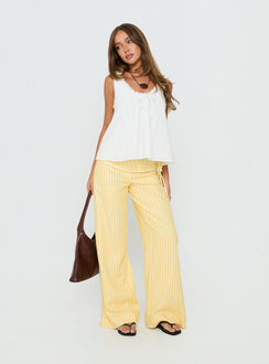 front view of model wearing Princess Polly Silver Moon Pants Yellow Stripe Low Rise Pants 