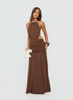 Tykaia Low Back Halter Maxi Dress Chocolate