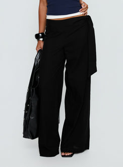 front view of model wearing Princess Polly Wave Dancer Tie Pant Black Mid Rise Pants 