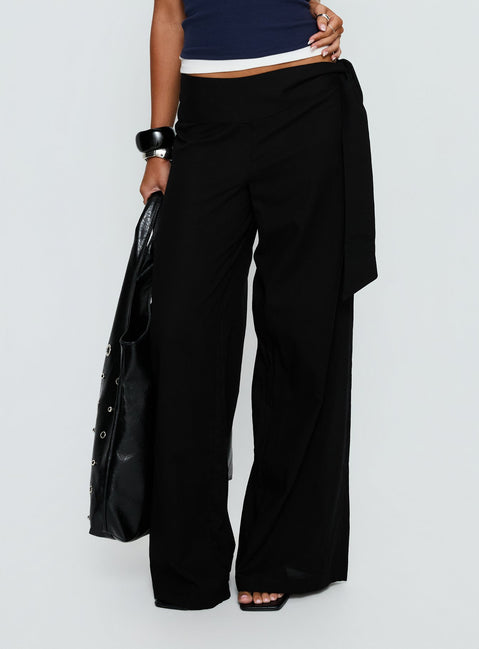 front view of model wearing Princess Polly Wave Dancer Tie Pant Black Mid Rise Pants 