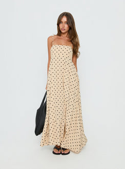 Triniti Square Neck Maxi Dress Cream Polka Dot