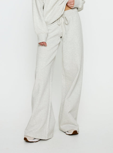 back view of model wearing Princess Polly Dodie Wide Leg Pants Grey Marle Mid Rise Pants 
