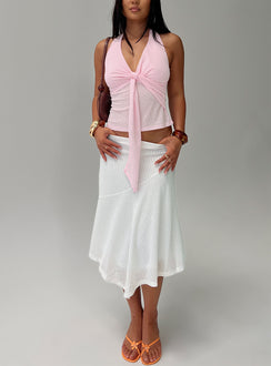   front view of model wearing Princess Polly Adrea Asymmetrical Midi Skirt White Midi Skirts 