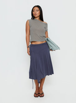   front view of model wearing Princess Polly Joaney Tie Side Jersey Midi Skirt Slate Midi Skirts 