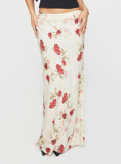   front view of model wearing Princess Polly Jodie Maxi Skirt Cream / Floral Maxi Skirts Skirts 