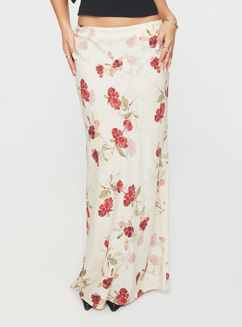   front view of model wearing Princess Polly Jodie Maxi Skirt Cream / Floral Maxi Skirts Skirts 