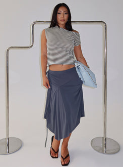   front view of model wearing Princess Polly Joaney Tie Side Jersey Midi Skirt Slate Midi Skirts 