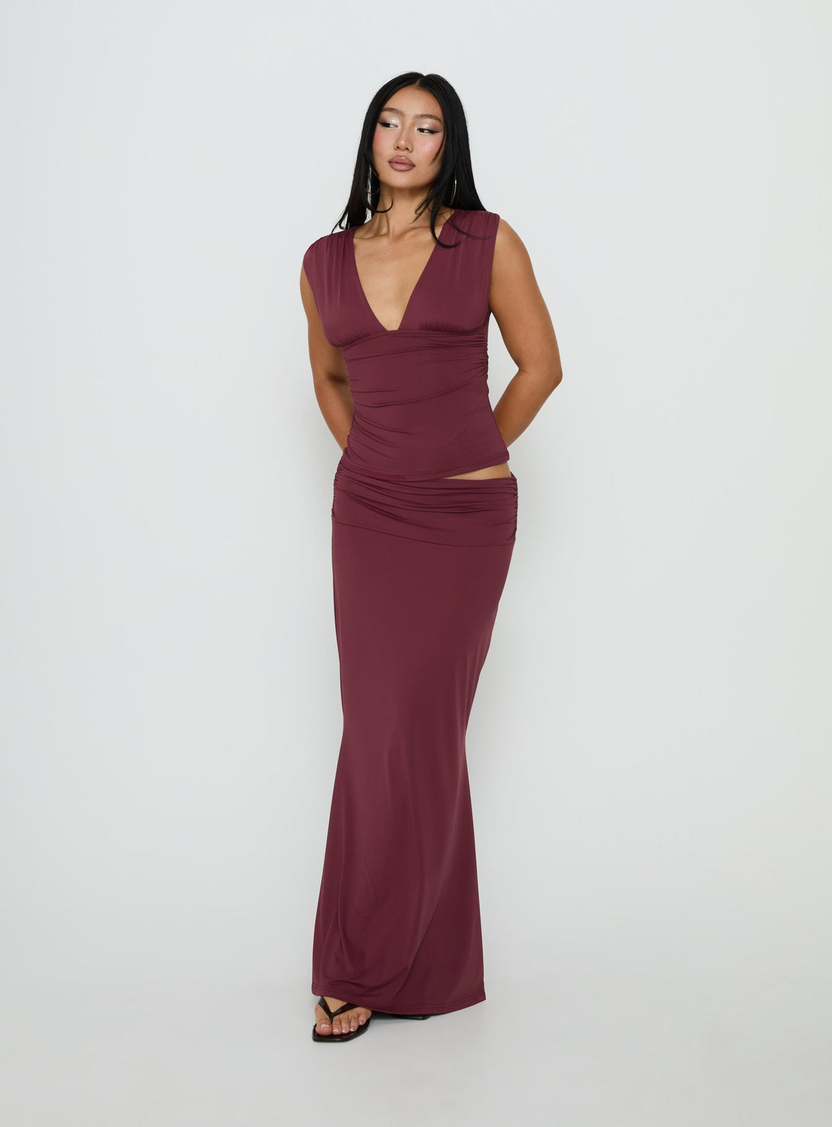 Featuring the Liorah Foldover Waist Maxi Skirt Red in womens-skirts with a maxi length product Princess Polly