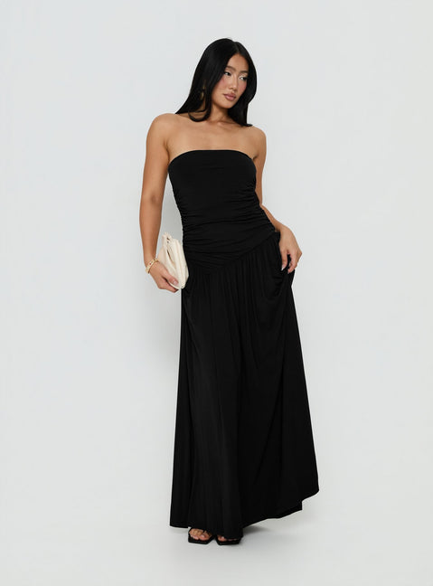 Adalisa Strapless Ruched Maxi Dress Black