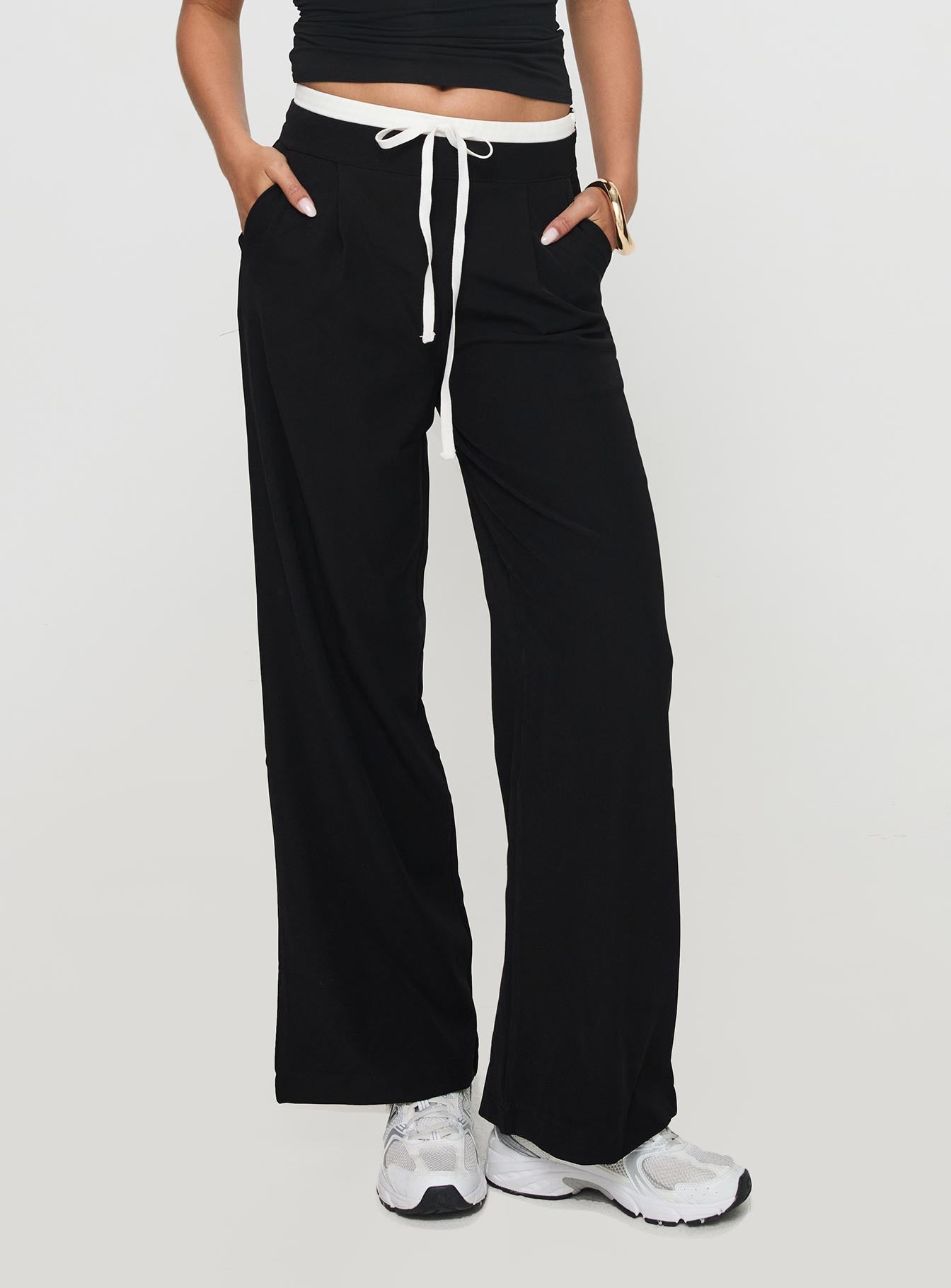 back view of model wearing Princess Polly Burna Pants Black High Waisted Pants 
