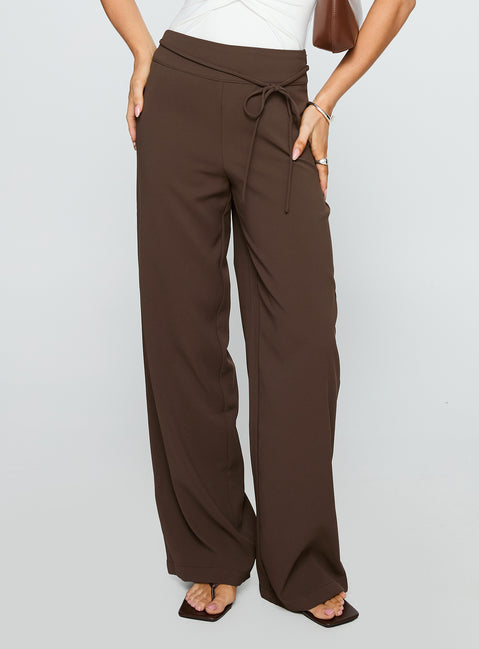 back view of model wearing Princess Polly Rush Hours Pants Chocolate High Waisted Pants 