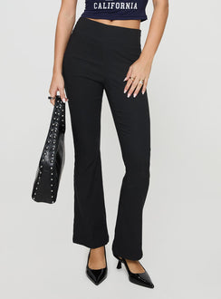 front view of model wearing Princess Polly Everyday Flared Pants Black High Waisted Pants 