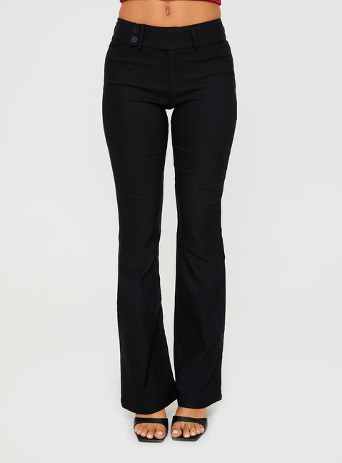 Front view of model wearing  front Princess Polly High Waisted Pants High Waisted Pants  Kinkirk Flared Pants Black